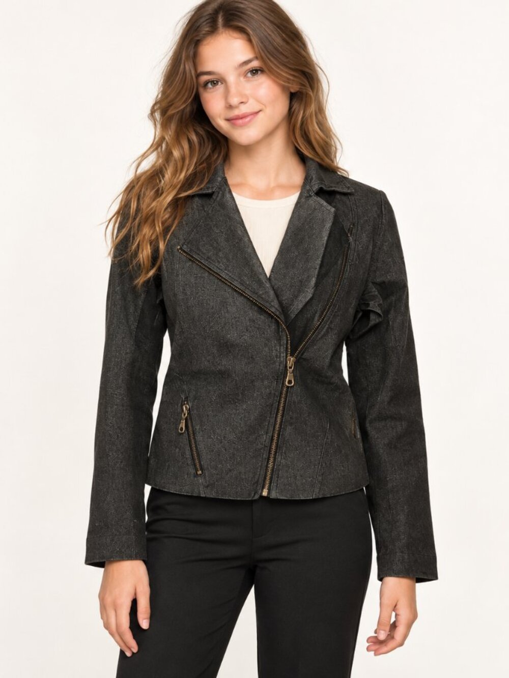 NWT Vintage Christian Lacroix Bazar Black Denim Moto Jacket 14Y